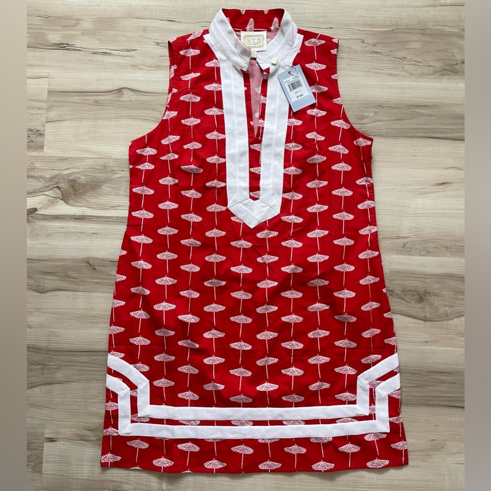 Sail to Sable Red Sleeveless Midi Dress with White Trim NWOT!